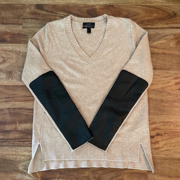 J. Crew Sweaters - J. Crew Wool, Nylon, Cashmere Knit Sweater, with Leather Panel Sleeves